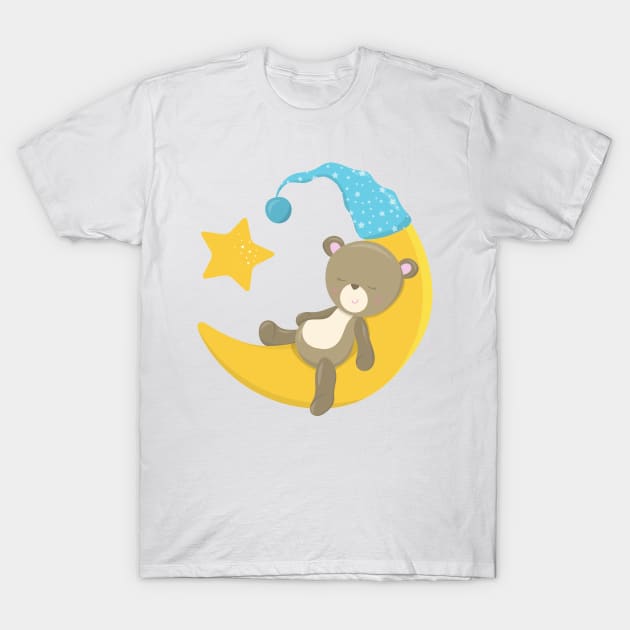 Sleeping Bear, Cute Bear, Bear On The Moon T-Shirt by Jelena Dunčević